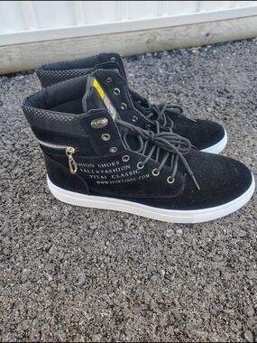 Men's Black High-Top Fashion Sneakers with Side Zip